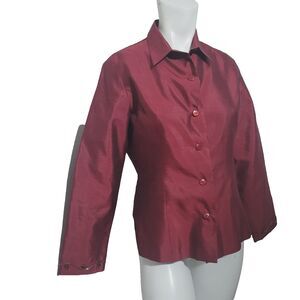 Silkland Petite size 8P button front blouse silk collar lightweight shoulder pad